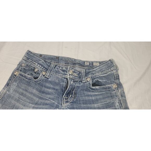 Miss Me Womens Size 27 Distressed Embellished 5 Pocket Light Wash Jeans SEE DESC - Picture 2 of 11